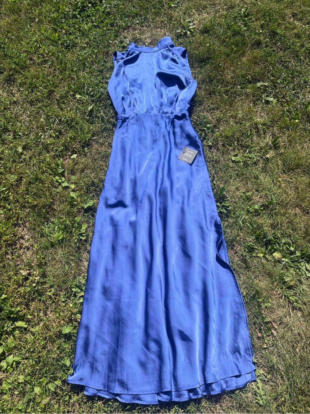 Lulus NEW WITH TAGS Classic Elegance Blue Satin Sleeveless Mock Neck Maxi Dress - Picture 6 of 8